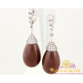 Серебряные серьги капли коричневые 2896кс